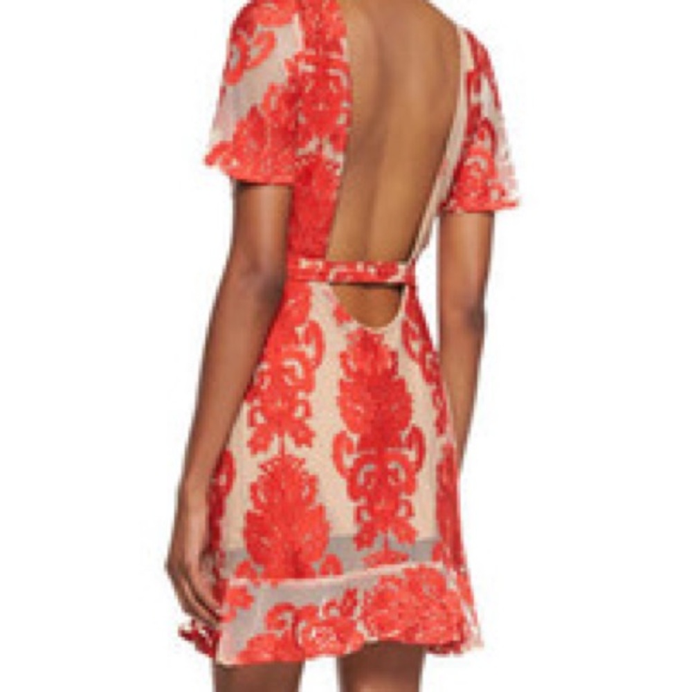 For Love & Lemons Red Lace Nude San Marcos Dress EUC